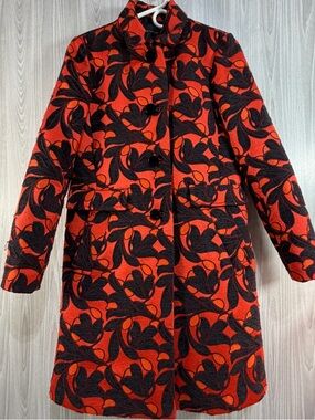 Ann Taylor Vine Floral Print Topper Jacquard Coat Pleat Back Molten Lava Sz S